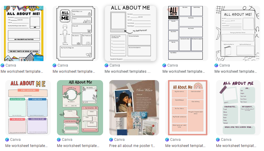 All about me templates in Canva